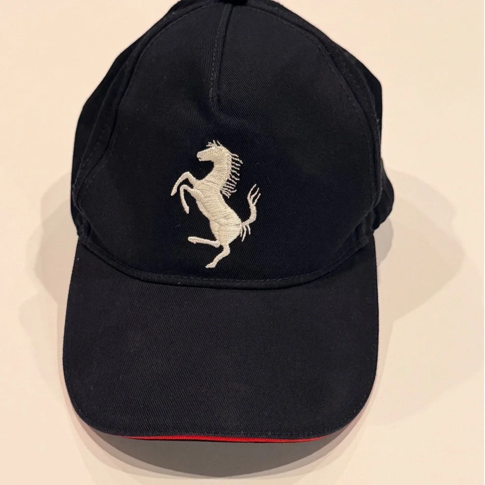Ferrari Black Baseball Cap with White Prancing Horse